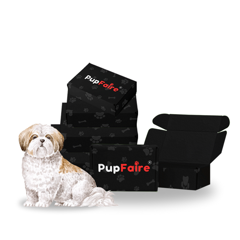 "Pup Faire 6-month subscription plan promo with featured bandana designs"